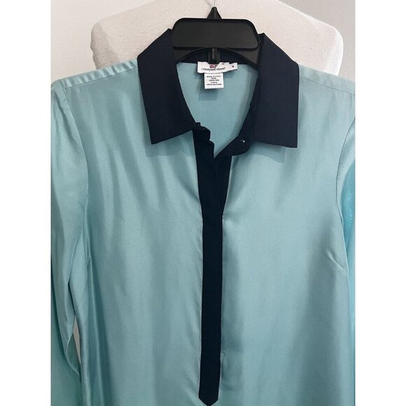 Vineyard Vines Seafoam Silk Shirt Dress Women's Size 4 Roll Tab Sleeve Option - Picture 2 of 9
